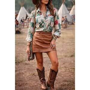 Vintage 1970s Fenton Granny Quilt Patchwork Button Down Shirt 36 Pearl Snaps